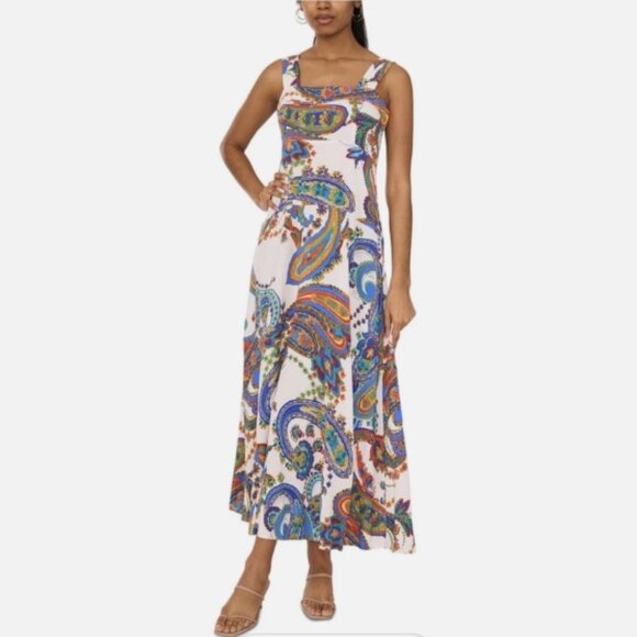 1. State Womens Medium Maxi Dress White Paisley Sleeveless Casual Weekend Ready - Picture 1 of 6